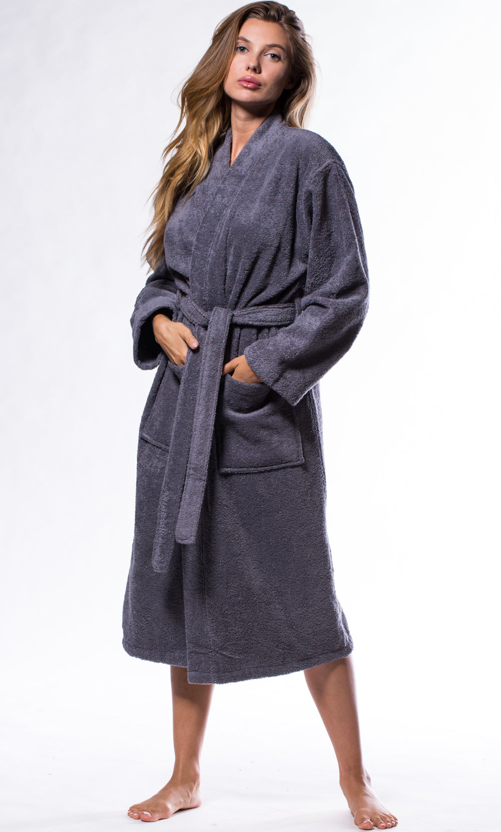 100% Turkish Cotton Gray Terry Kimono Bathrobe – RobeMart