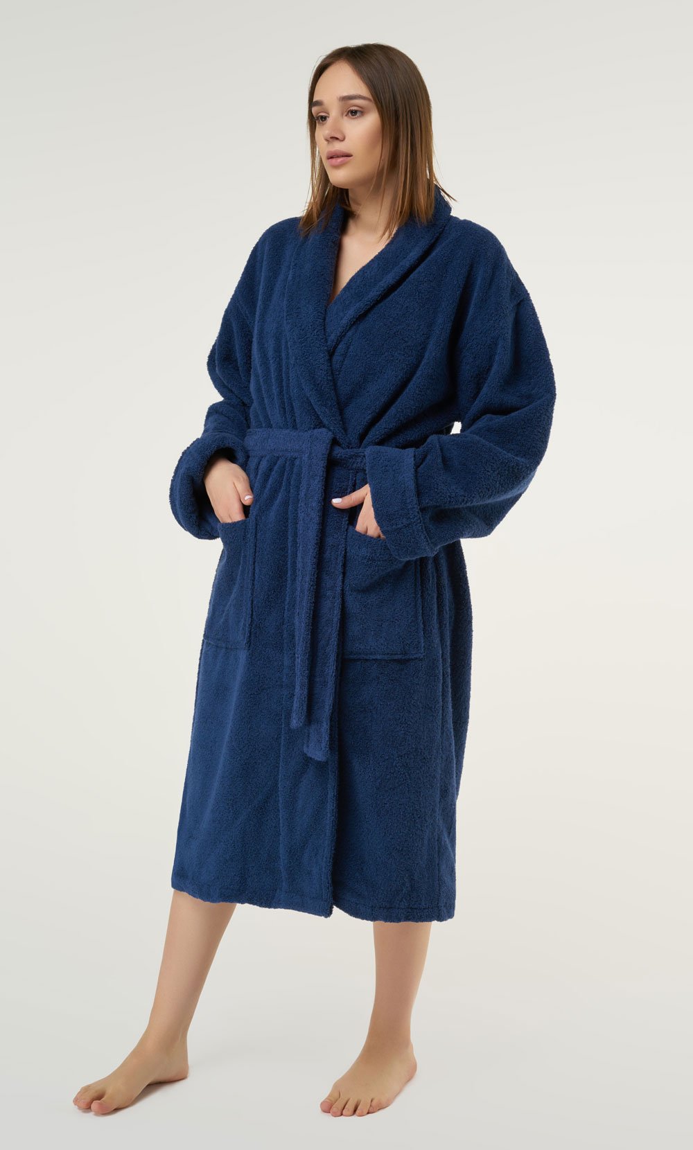 450 GSM Cotton Bathrobe Navy Blue Bathrobe Unisex Shawl Collar Luxury 100% Cotton Terry Towel Bathrobes Terry Bath Robe 