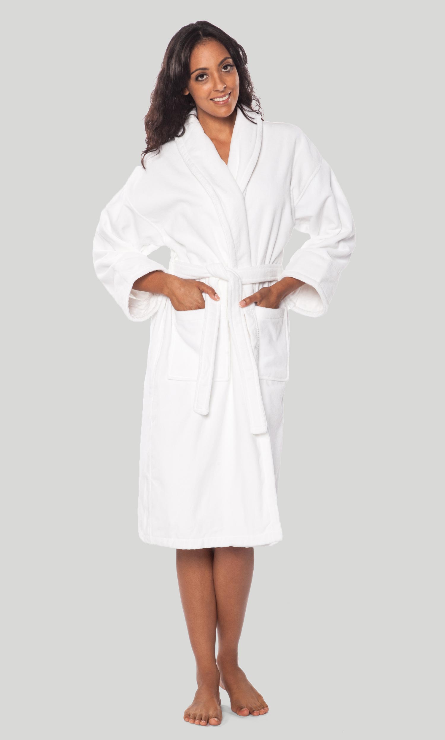 Luxurious Turkish White Terry Velour Kimono unisex bathrobe 100% cotton