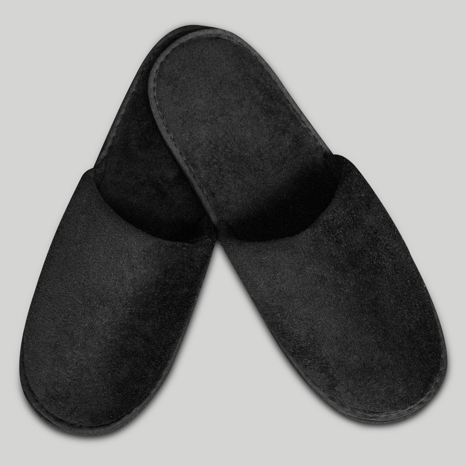 Black Closed Toe Adult Velour Slippers 