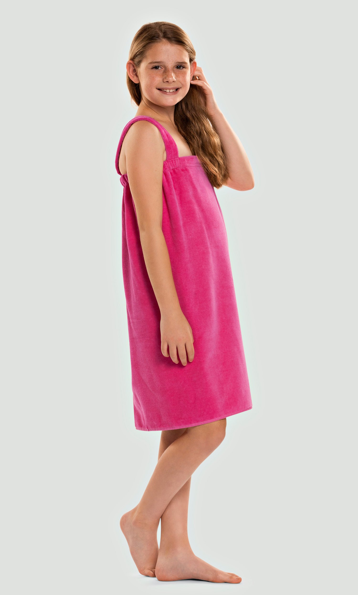 TowelRobes Kids Velour Shower Wrap With Shoulder Straps 100% Absorbent Cotton 