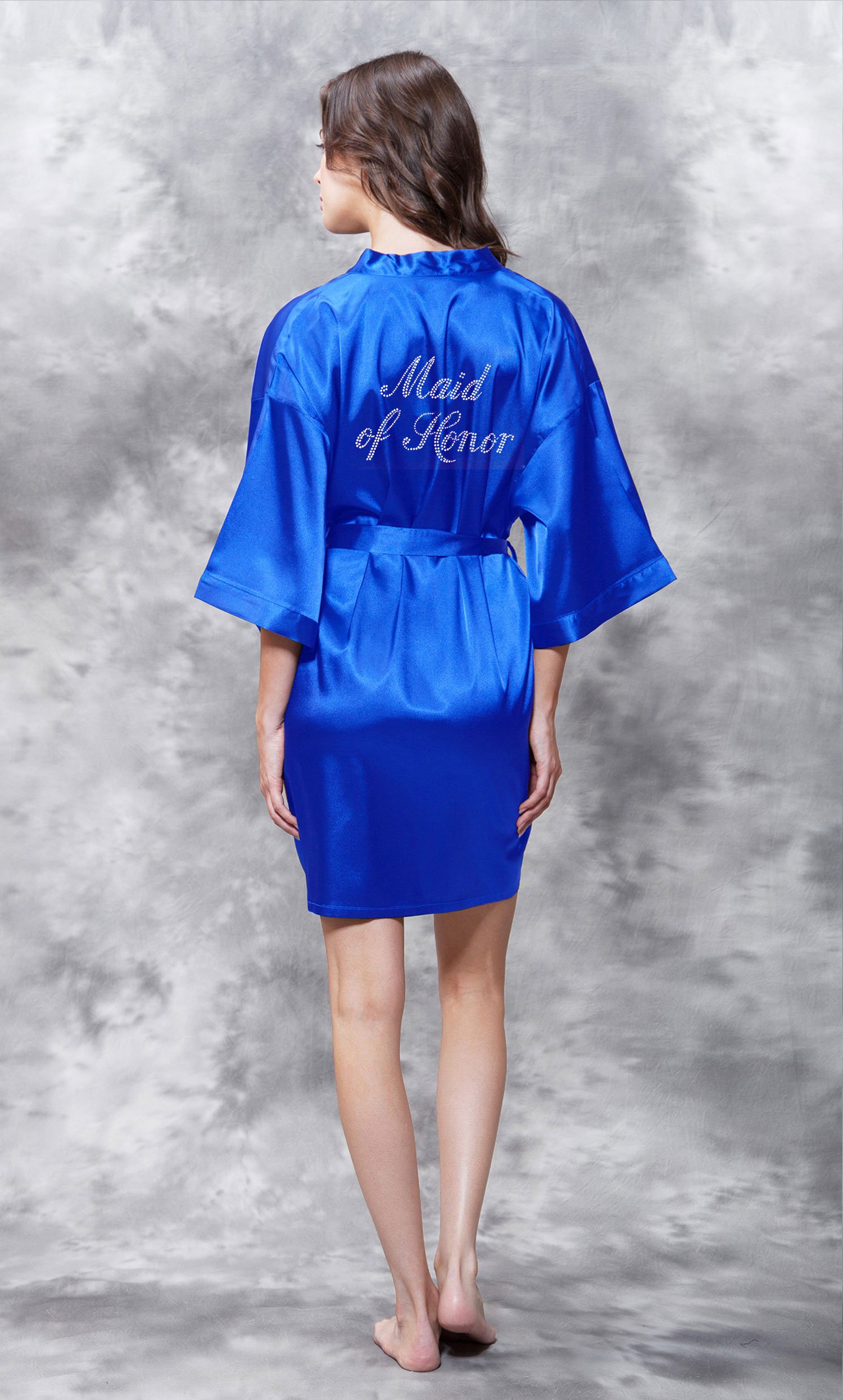 Royal Blue-Bridesmaid Title-Clear Rhinestone Satin Robe-Factory Seconds DEAL!!