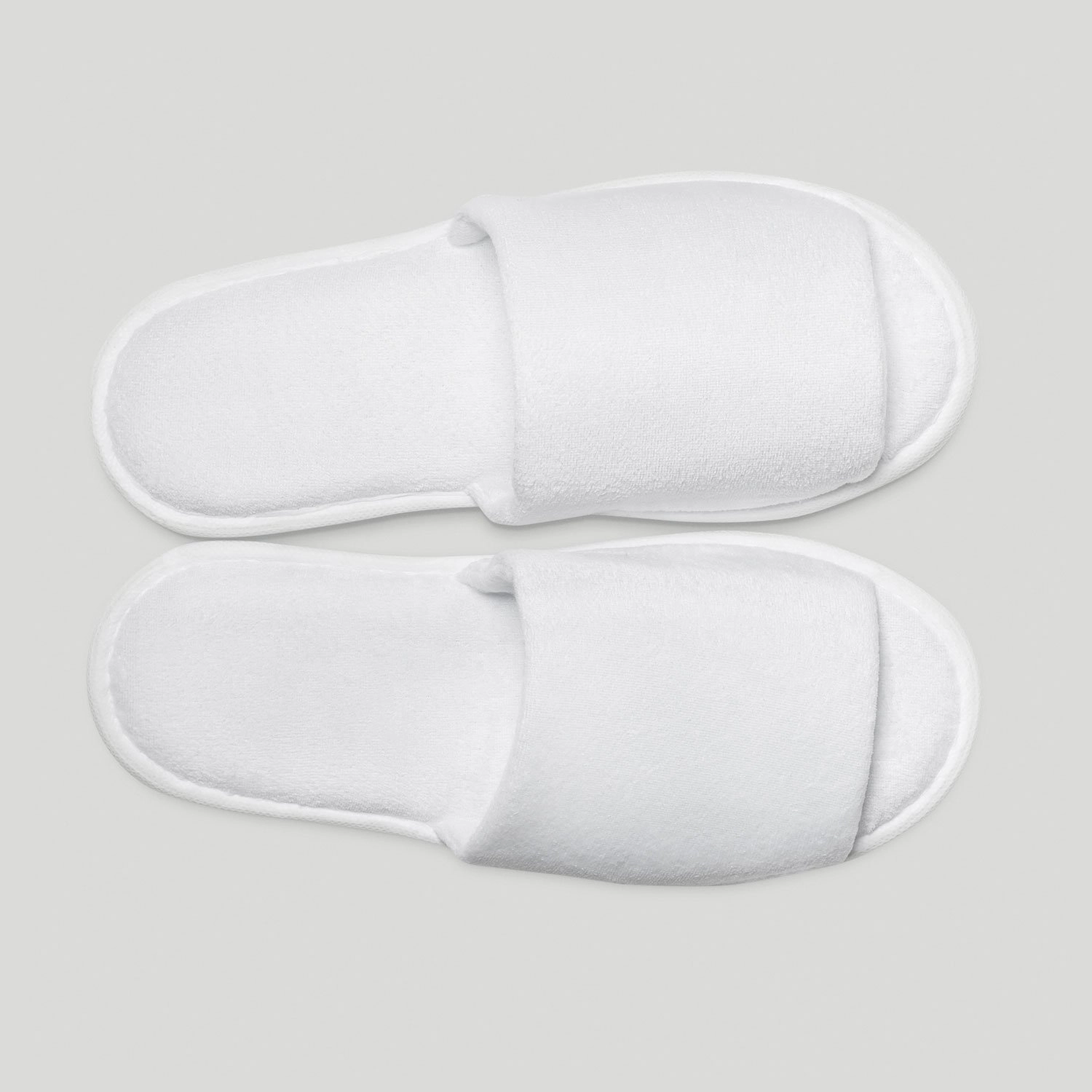 Men :: Slippers :: Terry Slippers :: White Open Toe Velour Slippers - 6 pack - Wholesale Spa robes, Kids robes, Cotton robes, Spa Slippers, Wholesale Towels