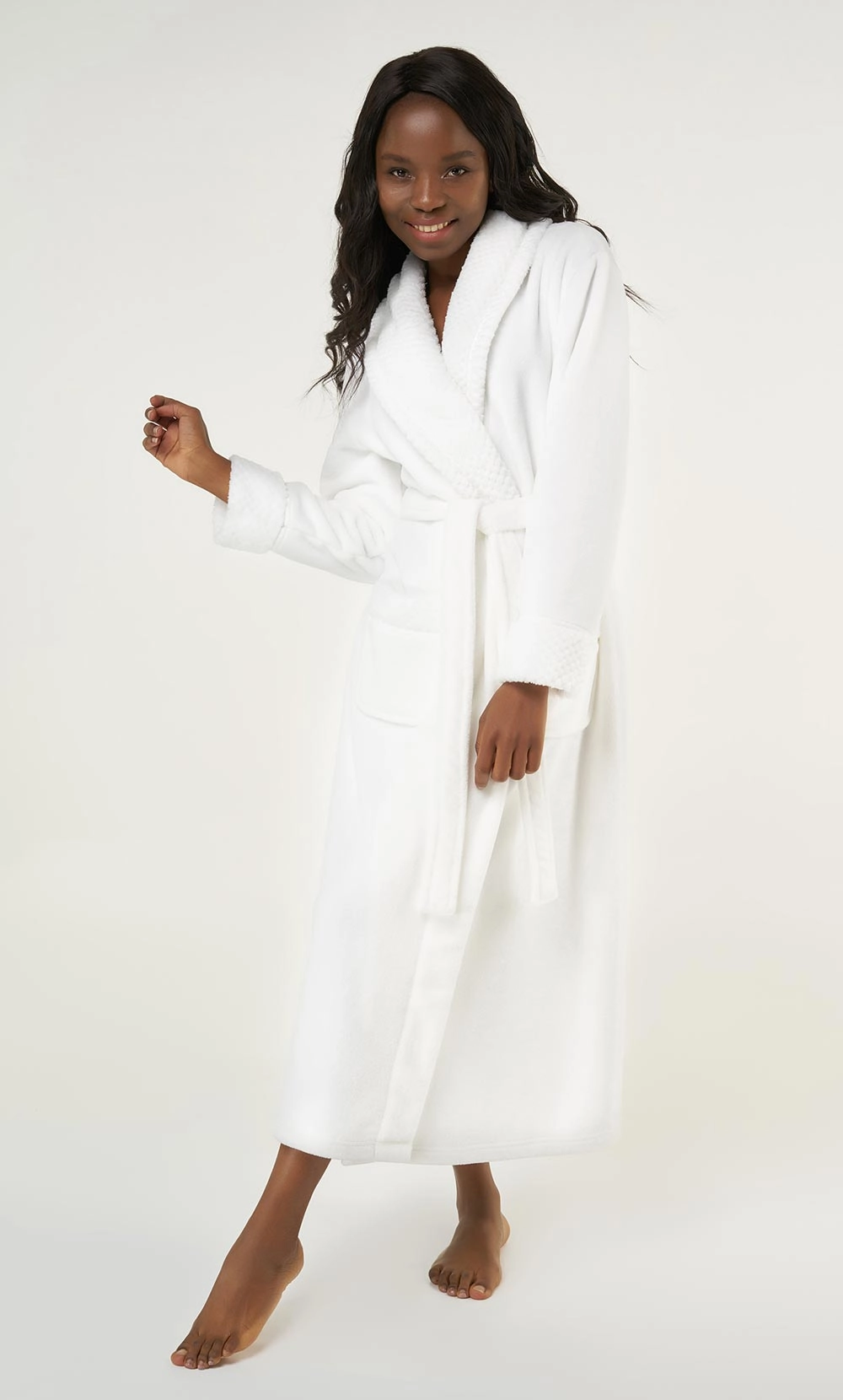 White Plush Soft Warm Fleece Womens Robe