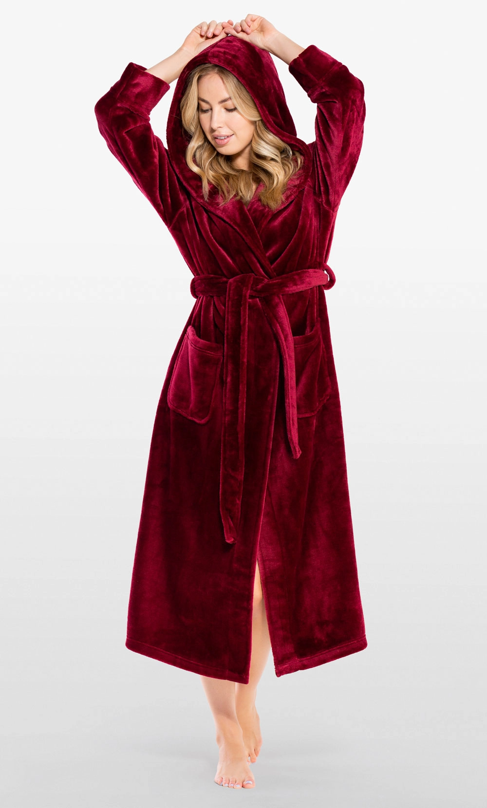 Luxury Bathrobes :: Plush Robes :: Super Soft Burgundy Plush Hooded Women's  Robe - Wholesale bathrobes, Spa robes, Kids robes, Cotton robes, Spa  Slippers, Wholesale Towels