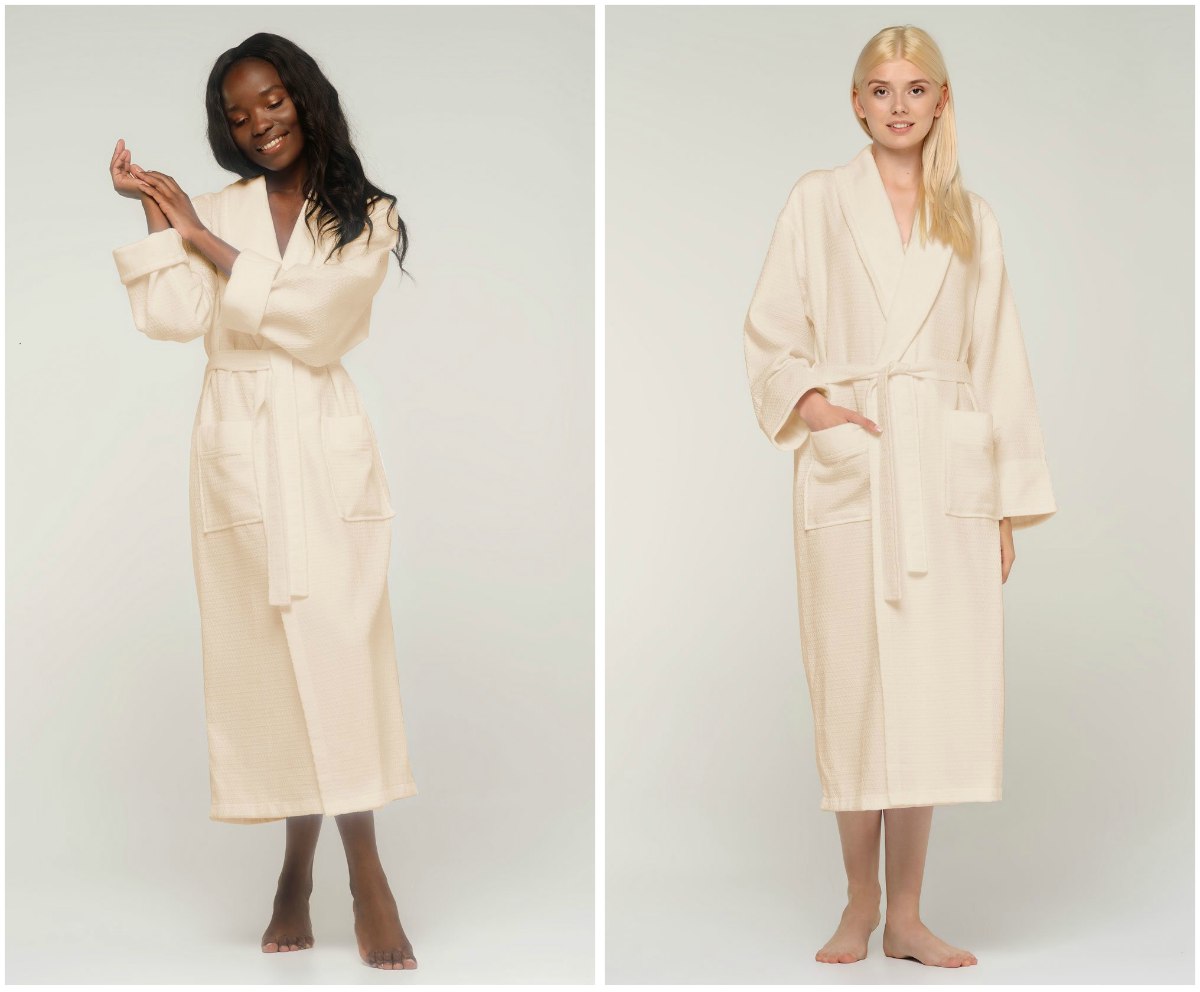 waffle velour shawl cotton bathrobe beige | Best Bachelorette Party Favors For The Best Bride Squad | bachelorette party favors | bride squad robes