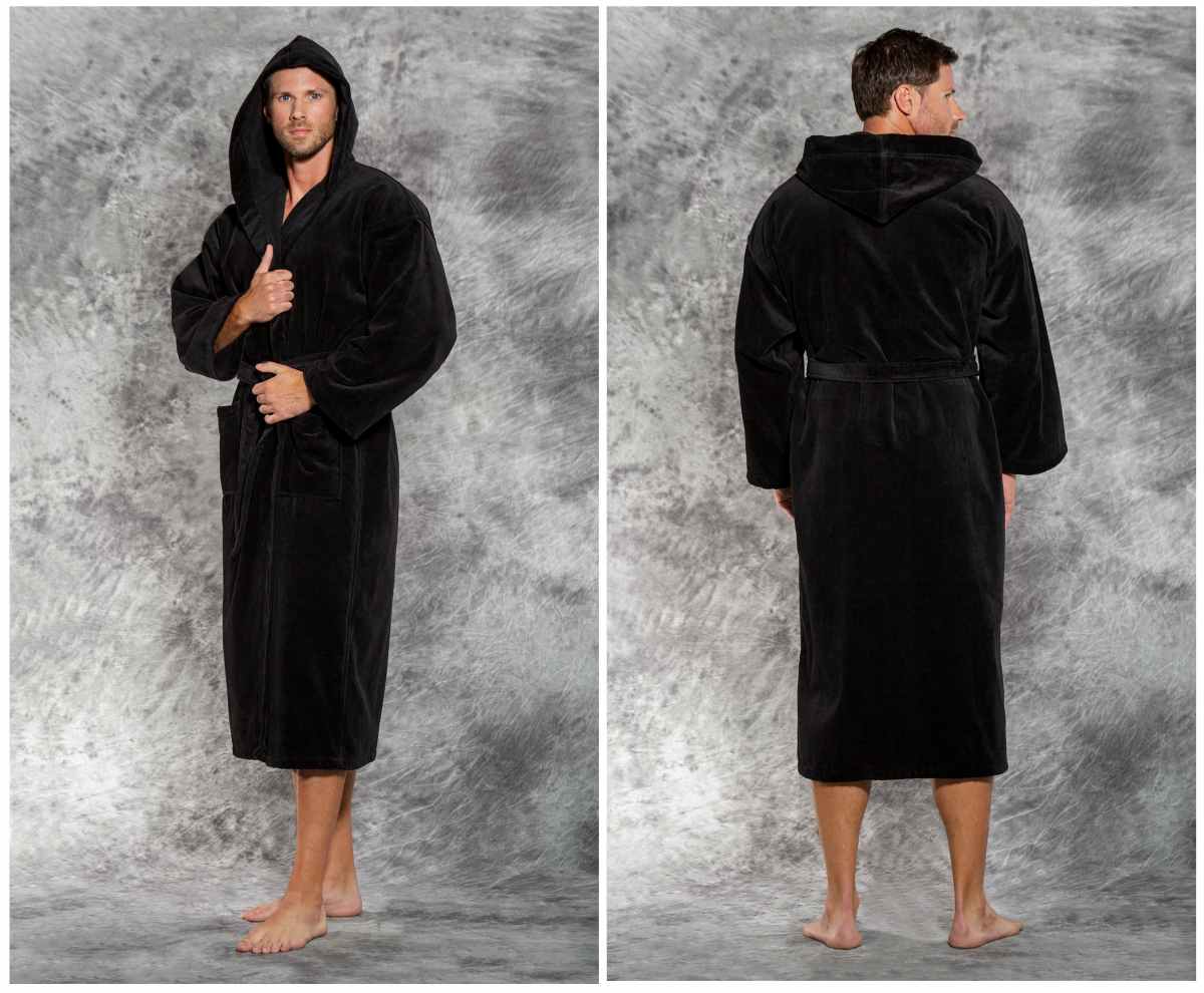black velour hooded adult bathrobe | How To Wear A Robe To This Year’s Halloween Party | silk robe halloween costume | costume ideas