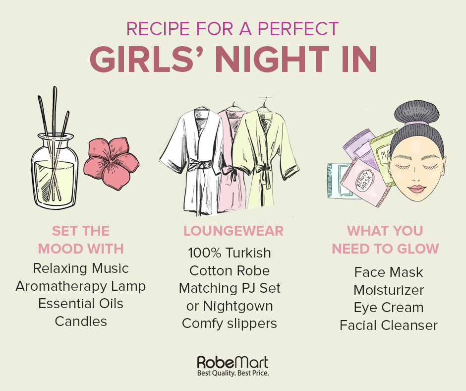 Girls Night In - A Recipe For The Perfect Night! https://robemart.com/blog/recipe-for-a-perfect-girls-night-in/