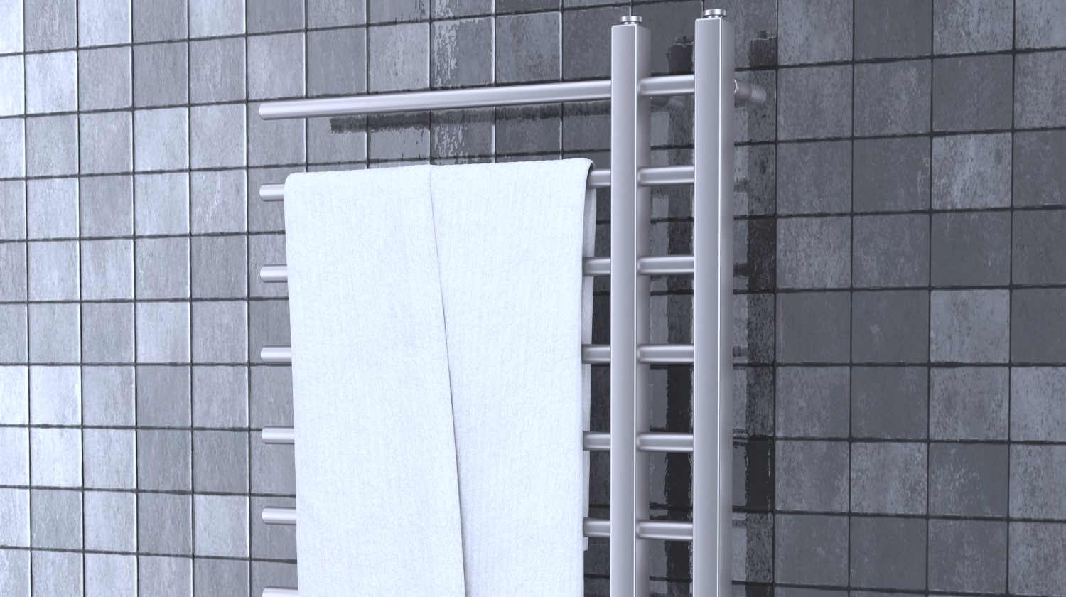 bathroom towel on towel warmer | Towel Warmer: The Bath Accessory You Didn’t Know You Needed | towel warmer | freestanding towel warmer | Featured