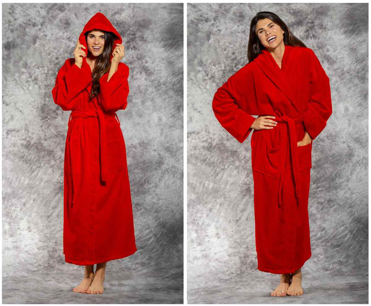 red hooded terry velour womens and mens bathrobe | Mother Of The Bride Robe Embroidery Ideas | mother of the bride robe | mother of the bride satin robe
