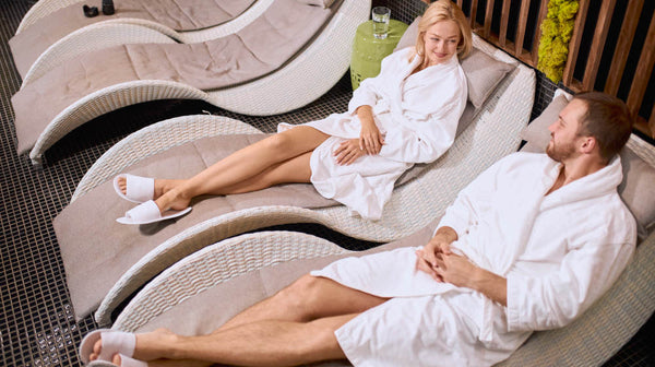 Cheerful pleasant couple having fun together, relaxing after massage