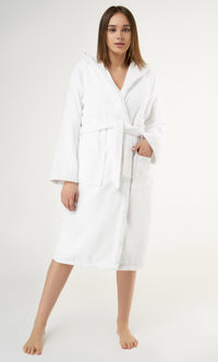 100% Turkish Cotton White Heavy Weight Hooded Terry Bathrobe