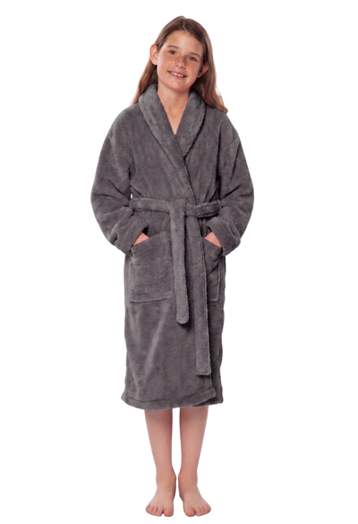 Gray Plush Super Soft Fleece Shawl Kid's Robe