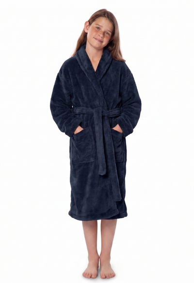 Navy Blue Plush Super Soft Fleece Shawl Kid's Robe