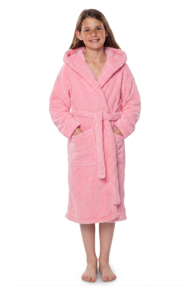 Pink Plush Super Soft Fleece Hooded Kid's Robe