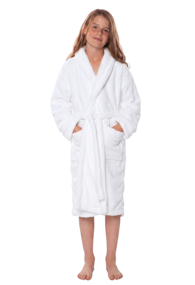 White Plush Super Soft Fleece Shawl Kid's Robe
