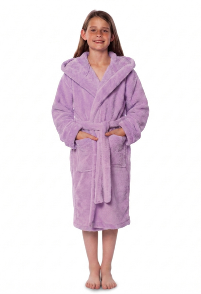 Lavender Plush Super Soft Fleece Hooded Kid's Robe