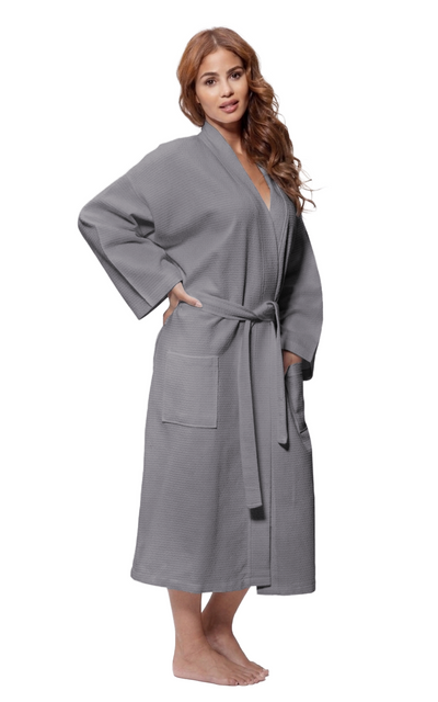 100% Turkish Cotton Gray Waffle Kimono Robe