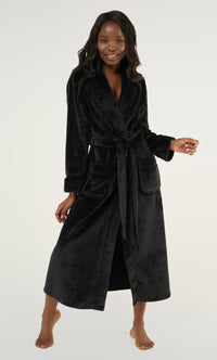Black Plush Soft Warm Fleece Womens Robe