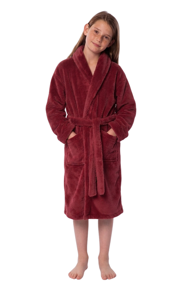Crimson Red Plush Super Soft Fleece Shawl Kid's Robe