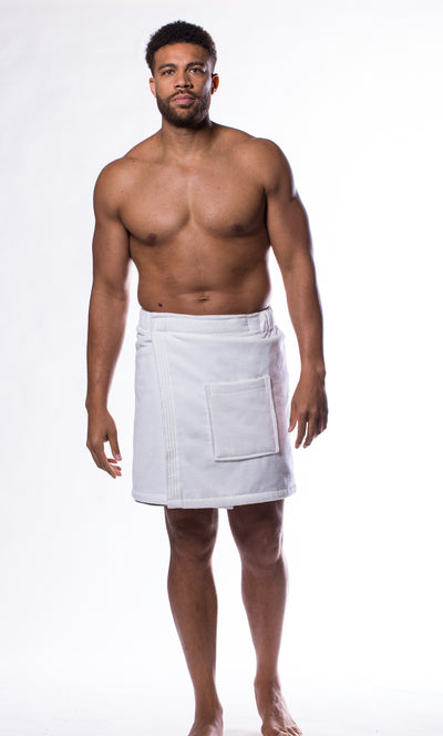 100% Cotton Men White Terry Velour Cloth Body Wrap, Bath Towel Wrap