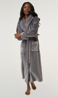Gray Plush Soft Warm Fleece Womens Robe