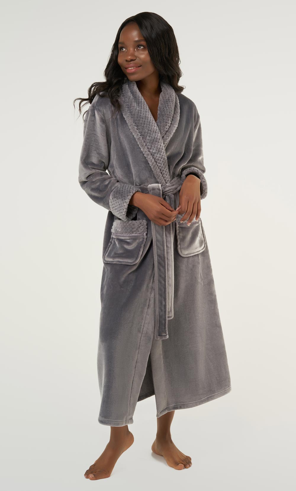 Gray Plush Soft Warm Fleece Womens Robe – RobeMart