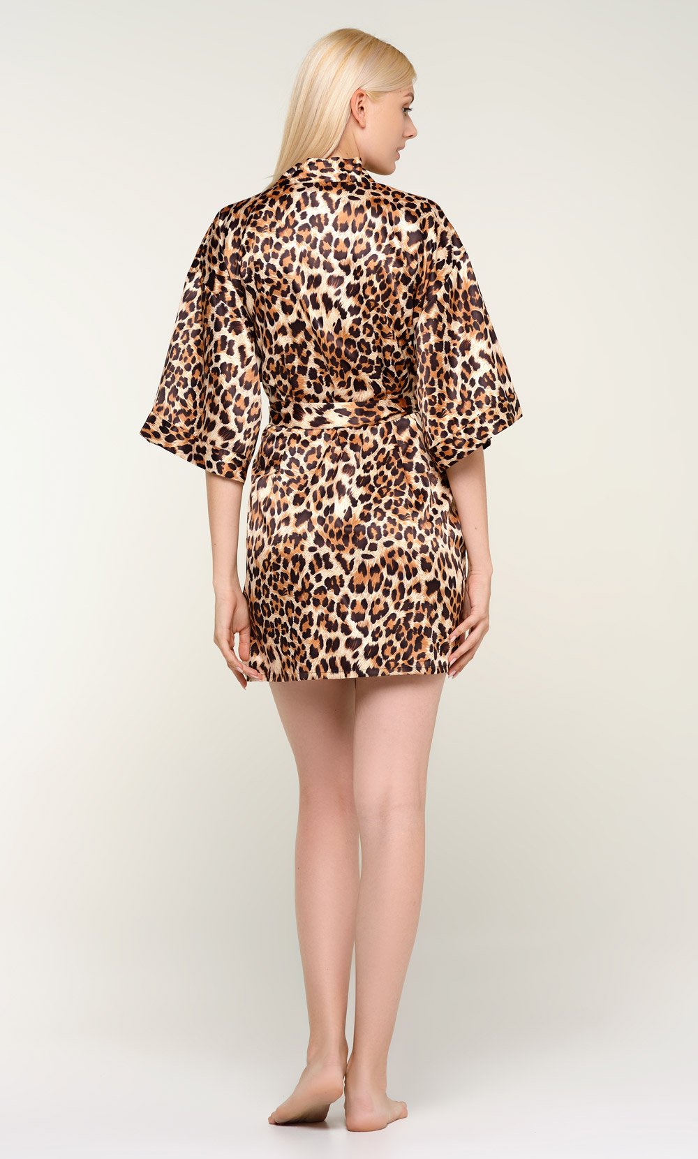 Leopard Silky Satin Kimono Robe Robemart Wholesale Prices – RobeMart