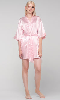 Light Pink Satin Kimono Short Robe