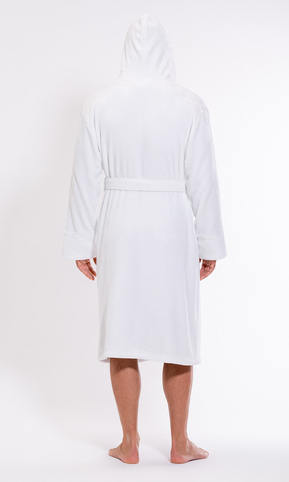 Men's White Plush Soft Warm Fleece Bathrobe with Hood, Comfy Men's