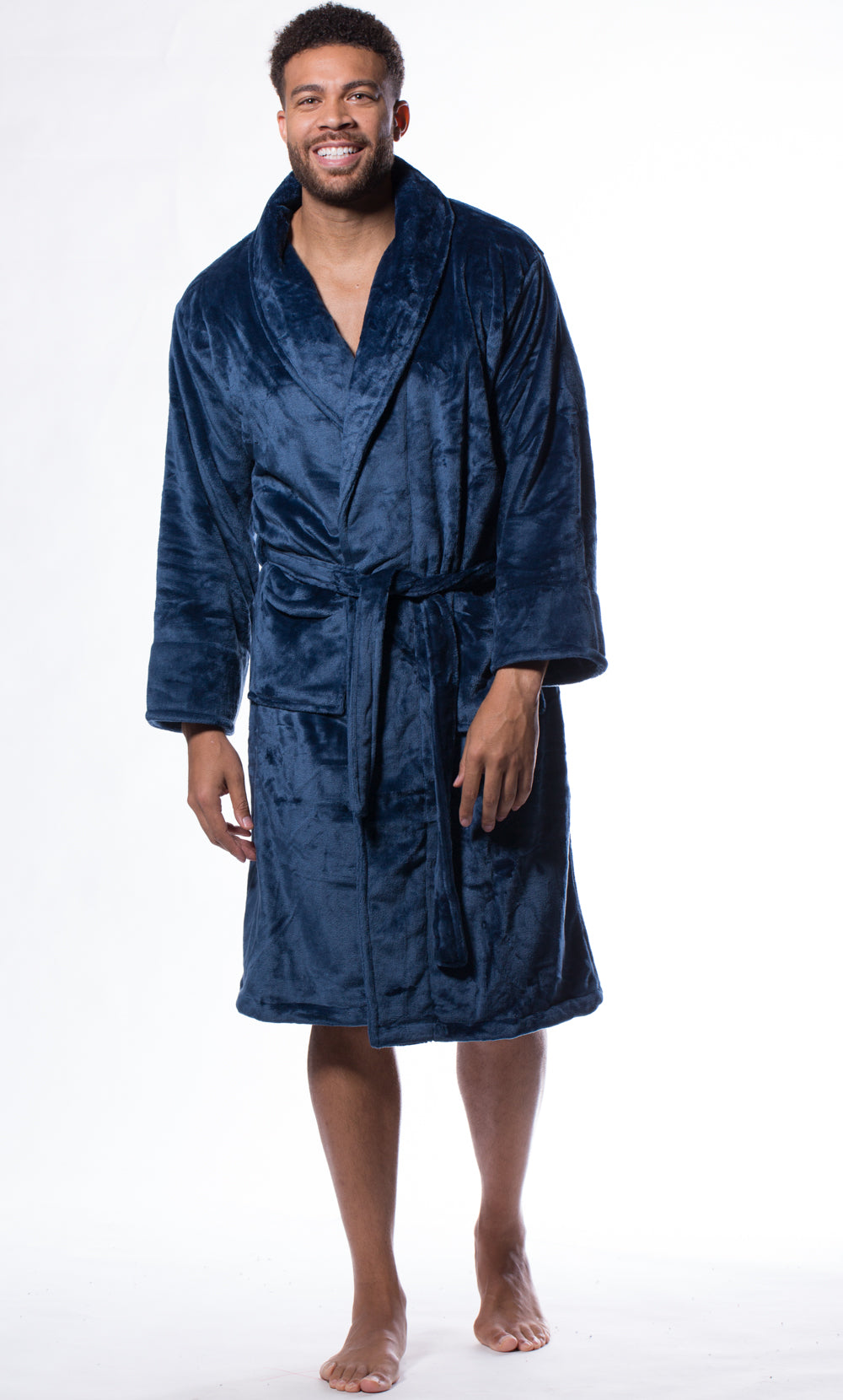 Navy Blue Super Soft Tahoe Microfleece Shawl Collar Robe – RobeMart