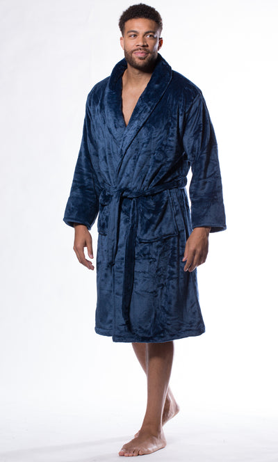Navy Blue Super Soft Tahoe Microfleece Shawl Collar Robe