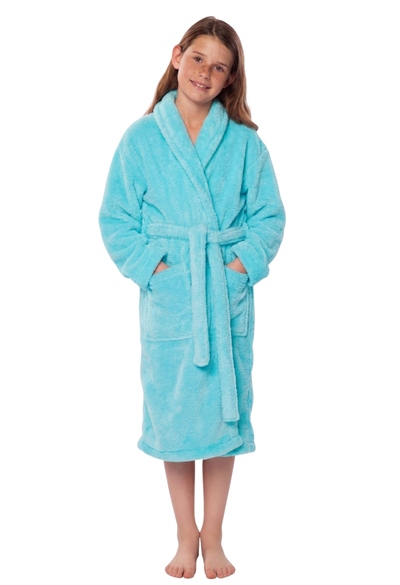 Turquoise Plush Super Soft Fleece Shawl Kid's Robe