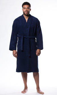 100% Turkish Cotton Navy Blue Terry Kimono Bathrobe