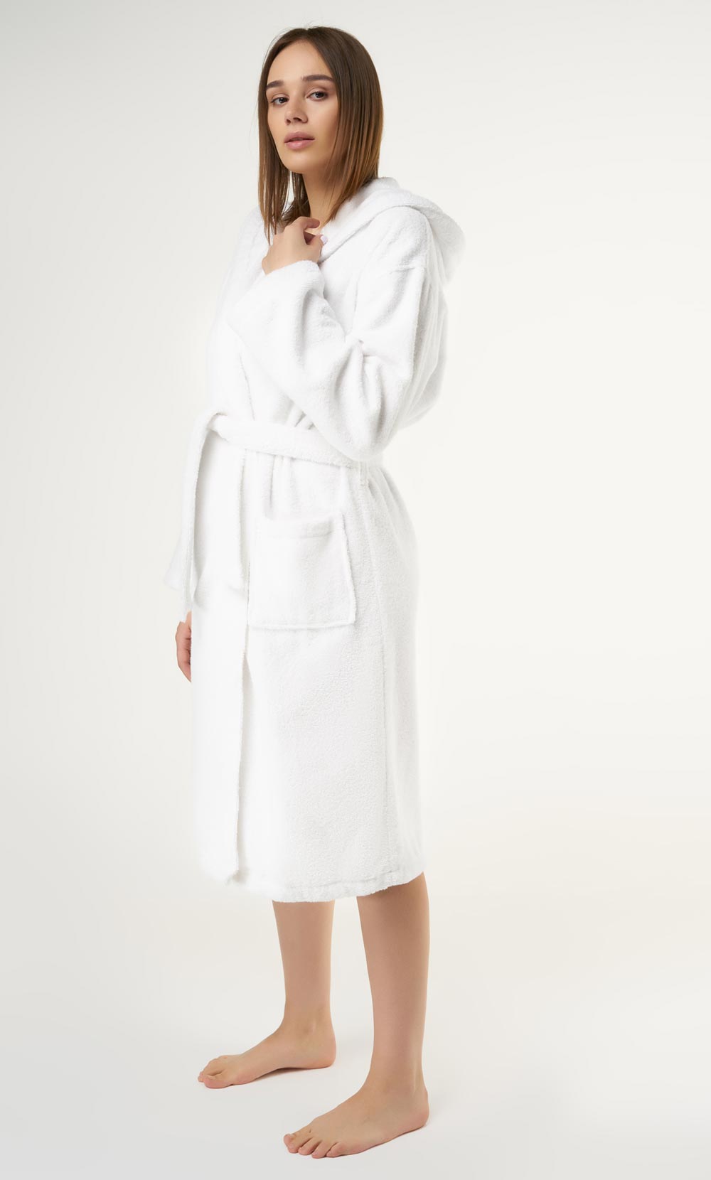 100% Turkish Cotton White Heavy Weight Hooded Terry Bathrobe