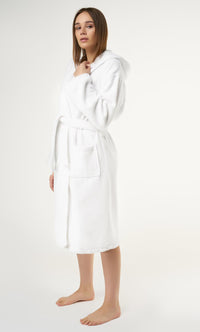 100% Turkish Cotton White Heavy Weight Hooded Terry Bathrobe