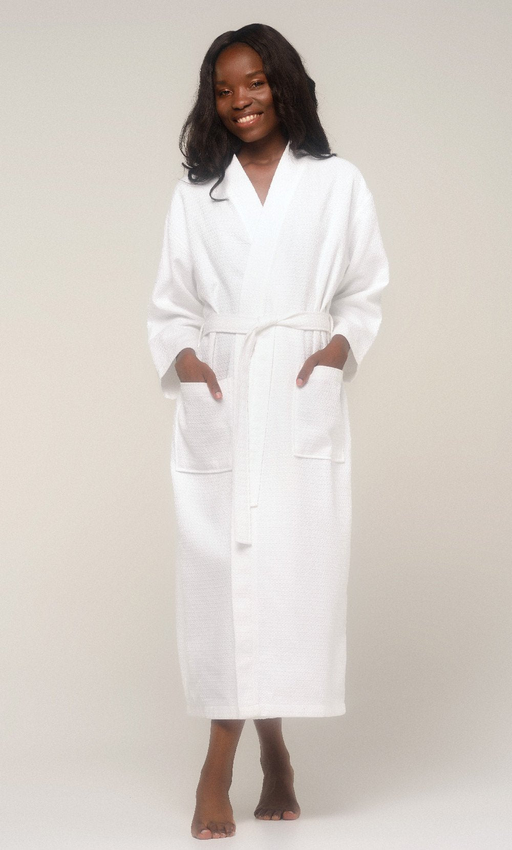100% Turkish Cotton White Waffle Kimono Robe