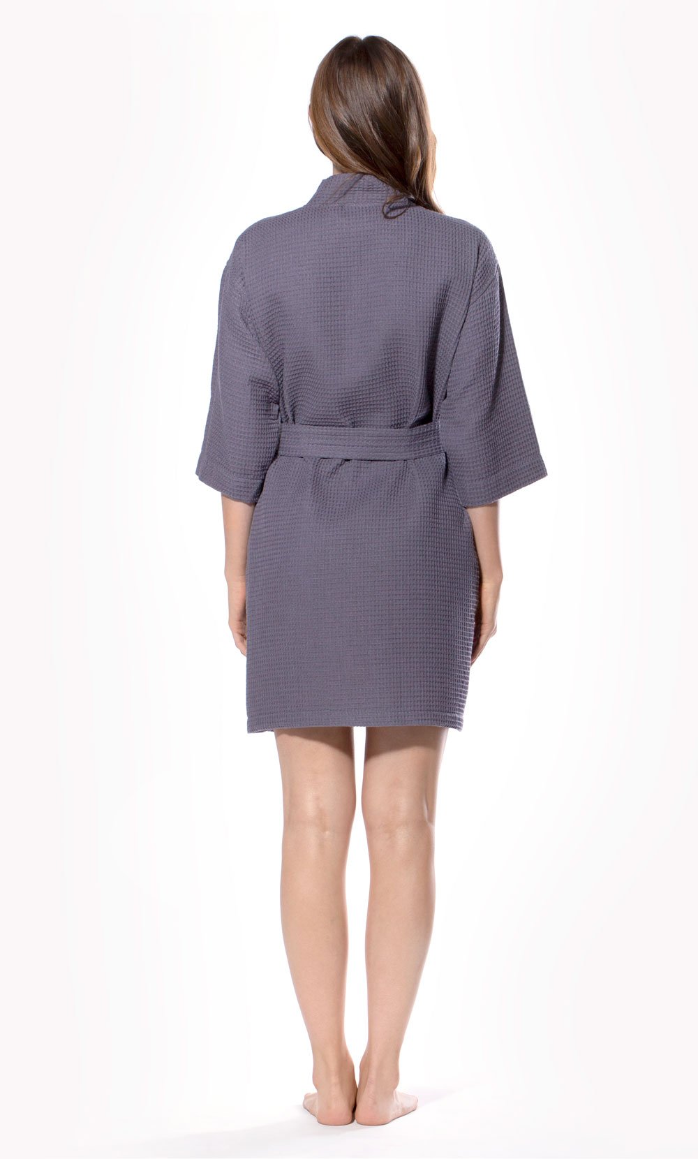 Waffle Kimono Charcoal Gray Short Robe Square Pattern