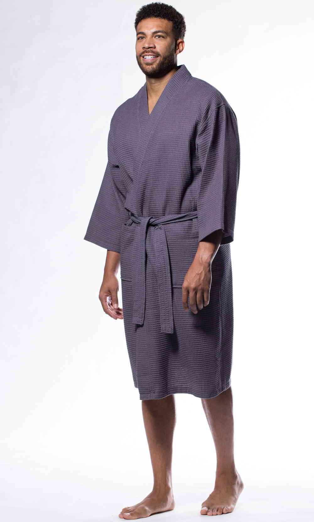 Waffle Kimono Charcoal Long Robe Square Pattern – RobeMart