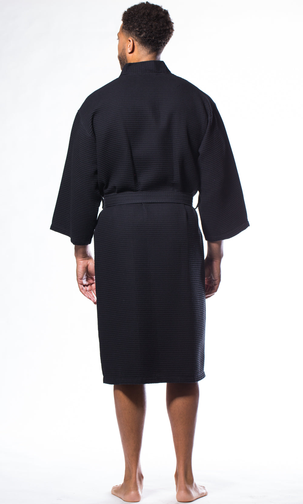 Waffle Kimono Black Long Robe Square Pattern