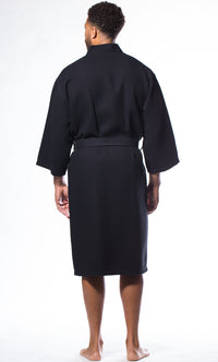 Waffle Kimono Black Long Robe Square Pattern