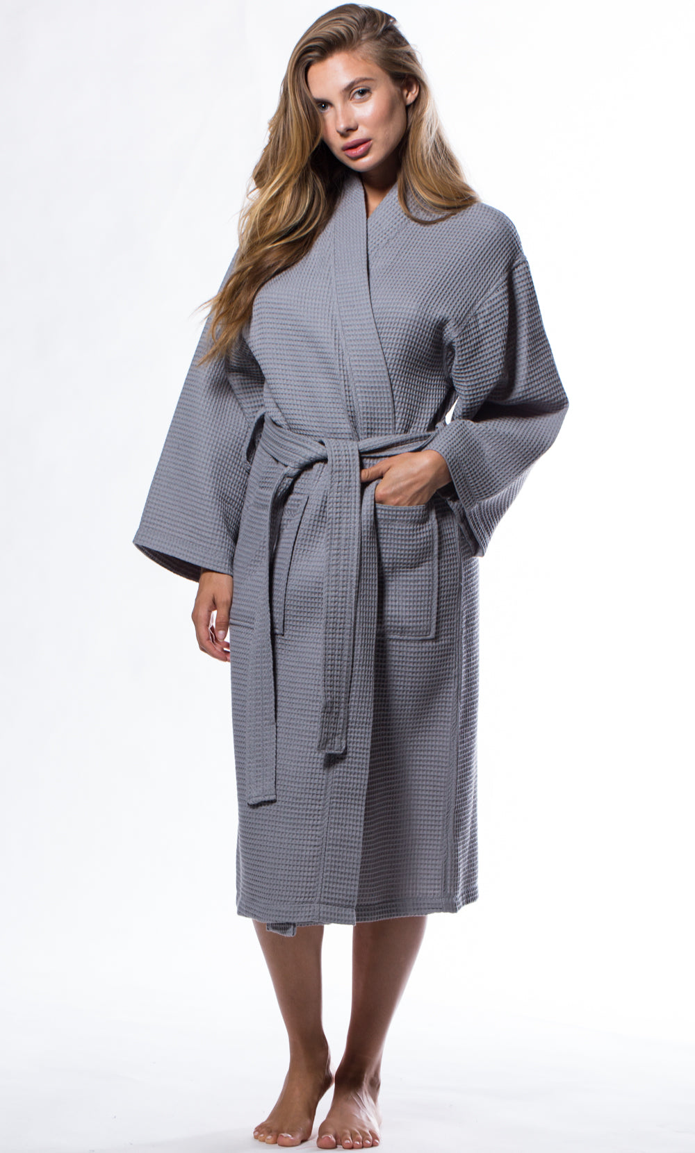 Waffle Kimono Gray Long Robe Square Pattern – RobeMart