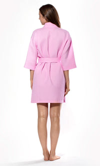 Waffle Kimono Pink Short Robe Square Pattern