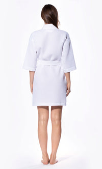 Waffle Kimono White Short Robe Square Pattern