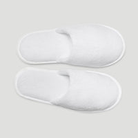 White Closed Toe Adult Fleece Warm Slippers - 6 pack