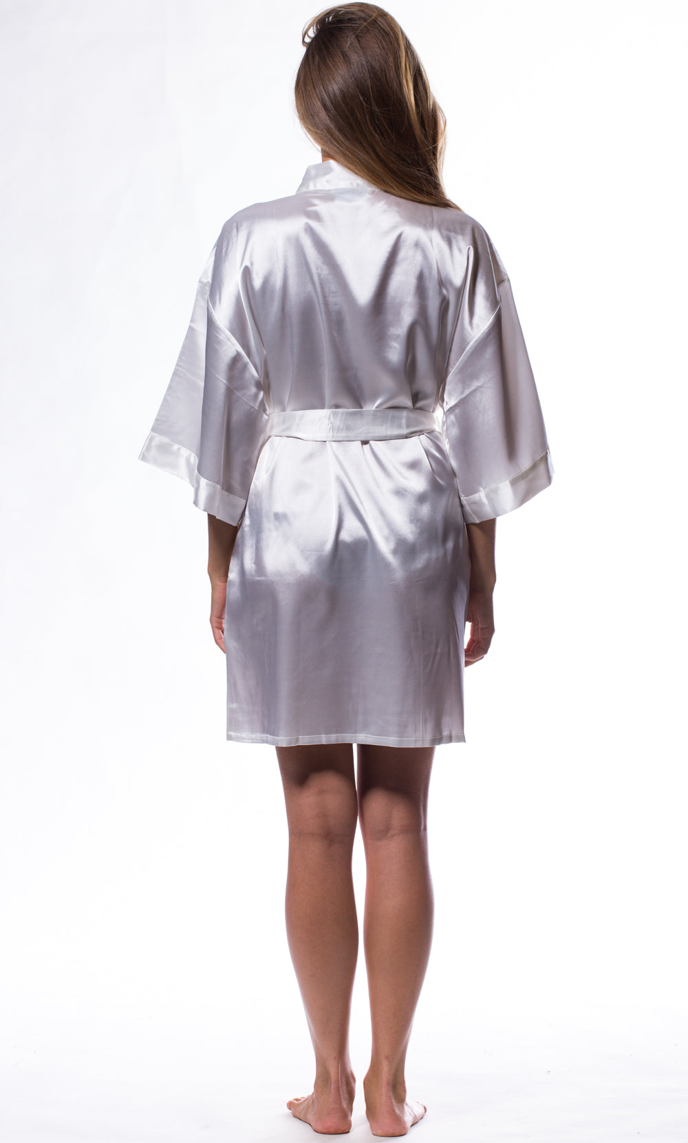White Satin Kimono Short Robe