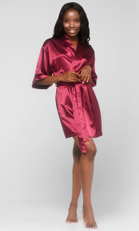 Wine Red Satin Kimono Short Robe