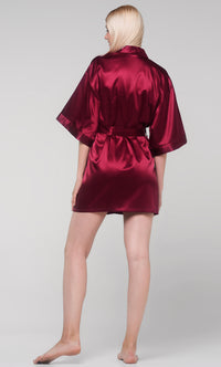Wine Red Satin Kimono Short Robe