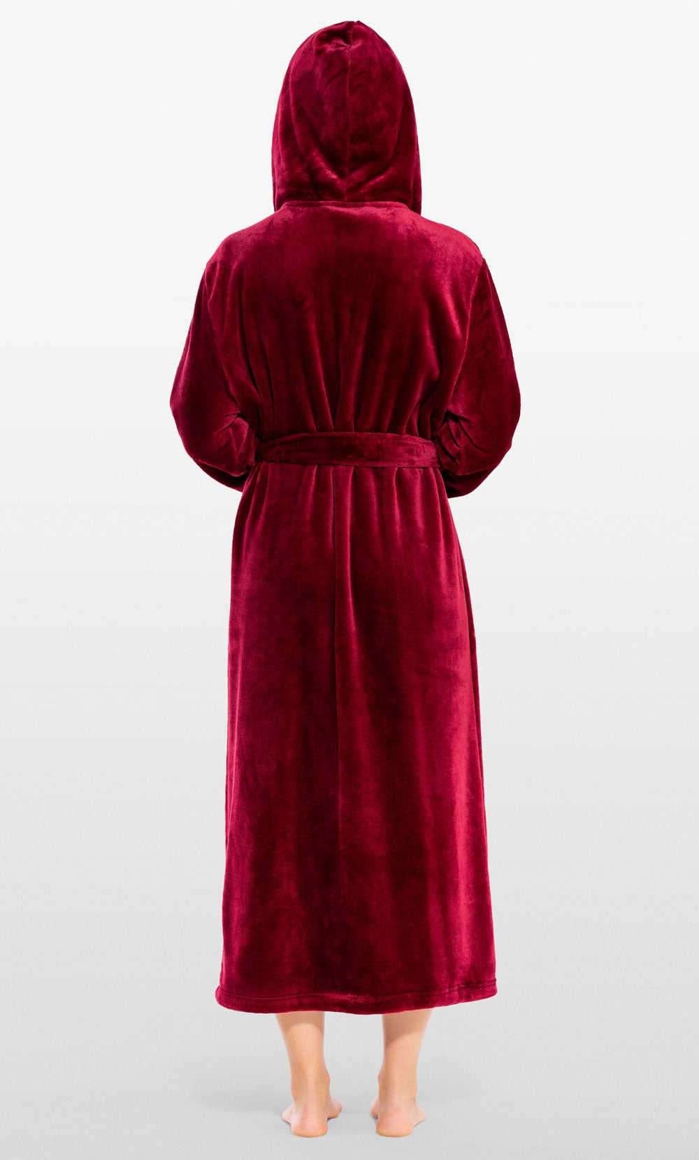 Super Soft Burgundy Plush Hooded Women's Robe