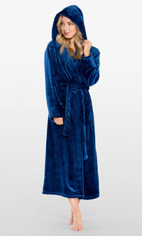 Super Soft Navy Blue  Plush Hooded Women's Robe